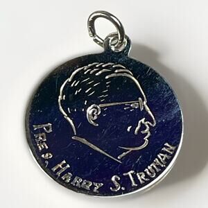Sterling Silver President Harry S. Truman Oval 925 Pendant Charm Engraved ‘75